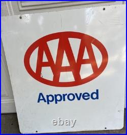 Vintage 1992 AAA Approved Double Sided Metal Sign Gas & Oil