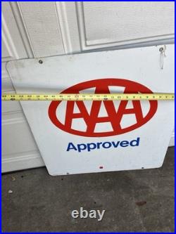 Vintage 1992 AAA Approved Double Sided Metal Sign Gas & Oil