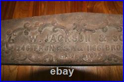 Vintage 19th Century Cast Iron Plaque Sign Jackson & Son Front St/ Broadway NYC