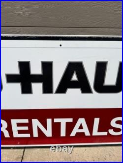 Vintage 2004 U-Haul Rentals Double Sided Metal Sign with Hardware 41X24 NOS
