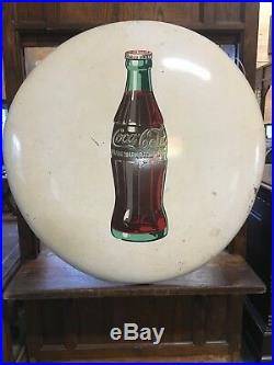 Vintage 24 RARE White Coca-Cola Painted Metal Button Coke Advertising Sign