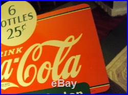 Vintage 2-Sided Drink Coca-Cola 6 Bottles 25 Cents Metal Coke Rack Sign 1937