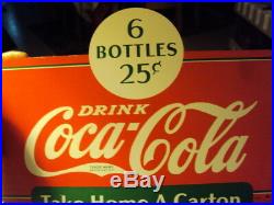 Vintage 2-Sided Drink Coca-Cola 6 Bottles 25 Cents Metal Coke Rack Sign 1937