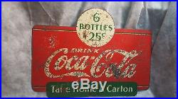 Vintage 2-Sided Drink Coca-Cola 6 Bottles 25 Cents Metal Coke Rack Sign 1938
