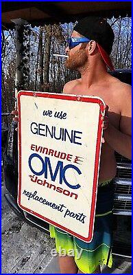 Vintage 2sided Evinrude OMC Outboard Boat Motor Metal Sign Gasoline Oil Fishing