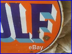 Vintage 30 inch ceramic metal Gulf sign