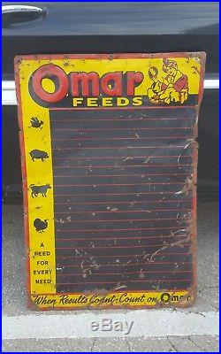 Vintage 39 Omar Feeds Metal Menu Sign Feed Seed Farm Farmhouse Cow Pig Chicken
