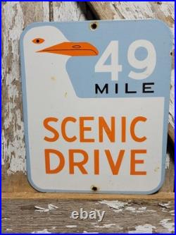Vintage 49 Mile Scenic Drive Porcelain Sign Old San Francisco Golden Gate Bridge