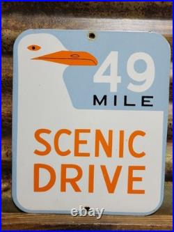 Vintage 49 Mile Scenic Drive Porcelain Sign Old San Francisco Golden Gate Bridge