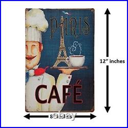 Vintage 50s Kitchen Metal Tin signs Coffee Signs Paris Cafe Poster 12 x 8'