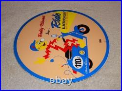 Vintage 56 Reddy Kilowatt Electric Scooter 11 3/4 Porcelain Metal Gasoline Sign