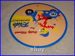 Vintage 56 Reddy Kilowatt Electric Scooter 11 3/4 Porcelain Metal Gasoline Sign