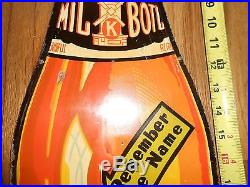 Vintage 5c Original MIL-K-BOTL Soda Die Cut Tin BOTTLE Advertising Metal SIGN