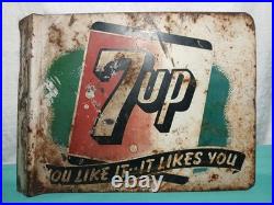 Vintage 7UP -YOU LIKE IT- 1941 Original Double-Sided Metal Flange Sign 14x10