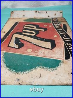 Vintage 7UP -YOU LIKE IT- 1941 Original Double-Sided Metal Flange Sign 14x10