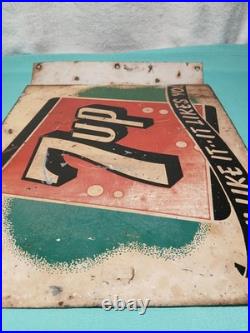 Vintage 7UP -YOU LIKE IT- 1941 Original Double-Sided Metal Flange Sign 14x10