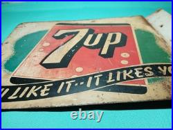 Vintage 7UP -YOU LIKE IT- 1941 Original Double-Sided Metal Flange Sign 14x10