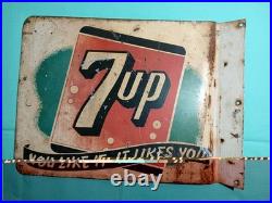 Vintage 7UP -YOU LIKE IT- 1941 Original Double-Sided Metal Flange Sign 14x10