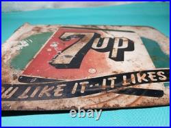 Vintage 7UP -YOU LIKE IT- 1941 Original Double-Sided Metal Flange Sign 14x10