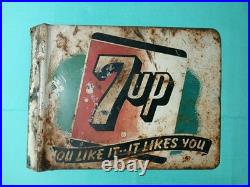 Vintage 7UP -YOU LIKE IT- 1941 Original Double-Sided Metal Flange Sign 14x10