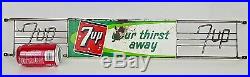 Vintage 7 Up Your Thirst Away Soda Pop Metal Door Push Sign Wire Logos 32.5