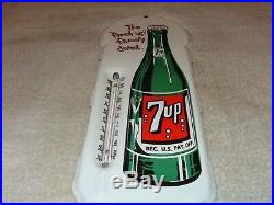Vintage 7up Seven Up Soda Pop 18 Porcelain Metal Gasoline Oil Thermometer Sign