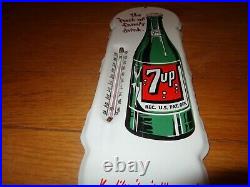 Vintage 7up Seven Up Soda Pop 18 Porcelain Metal Gasoline Oil Thermometer Sign