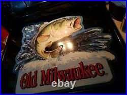 Vintage 90's Stroh Brewery OLD MILWAUKEE Beer BASS FISHING Tin Metal Sign