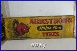 Vintage ARMSTRONG RHINO FLEX TIRES metal sign dealership service Goodyear adver
