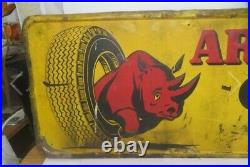 Vintage ARMSTRONG RHINO FLEX TIRES metal sign dealership service Goodyear adver