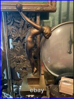 Vintage ART DECO Artist Edna Sorelle Nude Gold Metal Nymph Lady Statue Sculpture