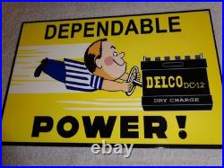 Vintage A C Delco Dependable Battery Freshy Boy 12 Porcelain Metal Gas Oil Sign
