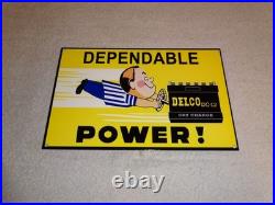 Vintage A C Delco Dependable Battery Freshy Boy 12 Porcelain Metal Gas Oil Sign