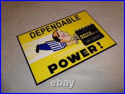Vintage A C Delco Dependable Battery Freshy Boy 12 Porcelain Metal Gas Oil Sign