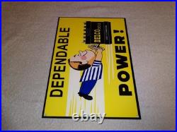 Vintage A C Delco Dependable Battery Freshy Boy 12 Porcelain Metal Gas Oil Sign