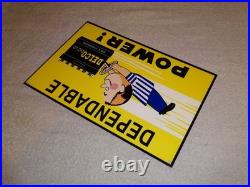 Vintage A C Delco Dependable Battery Freshy Boy 12 Porcelain Metal Gas Oil Sign