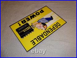 Vintage A C Delco Dependable Battery Freshy Boy 12 Porcelain Metal Gas Oil Sign