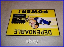 Vintage A C Delco Dependable Battery Freshy Boy 12 Porcelain Metal Gas Oil Sign