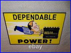 Vintage A C Delco Dependable Battery Freshy Boy 12 Porcelain Metal Gas Oil Sign