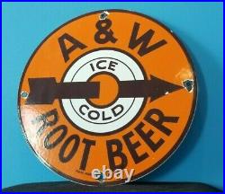 Vintage A & W Porcelain Metal Old Soda Beverage Root Beer Mug Bottle Sign