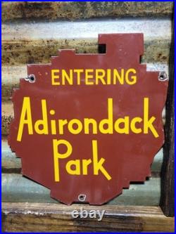 Vintage Adirondack Park Porcelain Sign Old State National New York Lodge Cabin