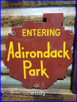 Vintage Adirondack Park Porcelain Sign Old State National New York Lodge Cabin