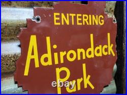 Vintage Adirondack Park Porcelain Sign Old State National New York Lodge Cabin