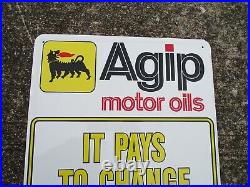 Vintage Agip Motor Oils Gas Station Metal Sign Transmission Fluid Automotive