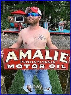 Vintage Amalie Motor Oil Metal Sign Gas Gasoline Service Station 36x12