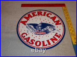 Vintage American Gasoline Powerful Eagle 11 3/4 Porcelain Metal Gas & Oil Sign