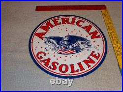 Vintage American Gasoline Powerful Eagle 11 3/4 Porcelain Metal Gas & Oil Sign