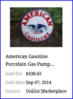 Vintage American Gasoline Powerful Eagle 11 3/4 Porcelain Metal Gas & Oil Sign