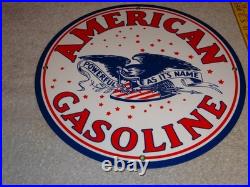 Vintage American Gasoline Powerful Eagle 11 3/4 Porcelain Metal Gas & Oil Sign