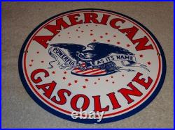 Vintage American Gasoline Powerful Eagle 11 3/4 Porcelain Metal Gas & Oil Sign